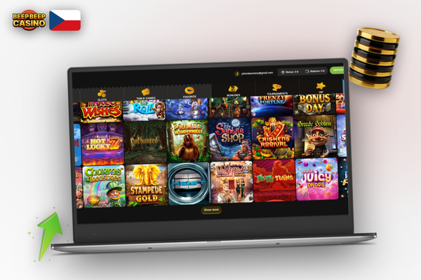 Beep Beep Casino hraní na PC – herní sestava se dvěma monitory a RGB osvětlením