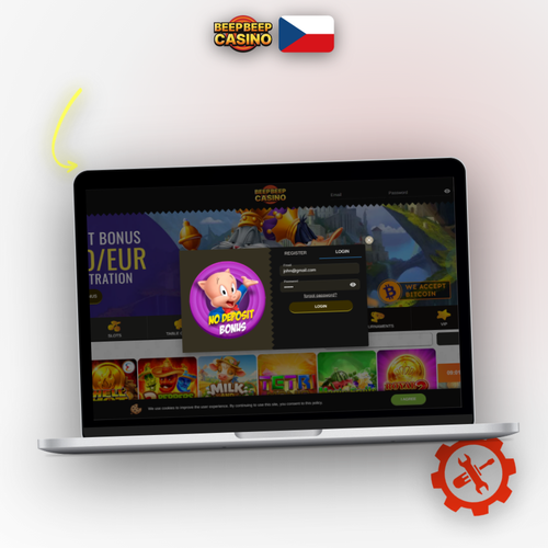 Beep Beep Casino registrace – kreslená kachna u notebooku s přihlašovacím oknem
