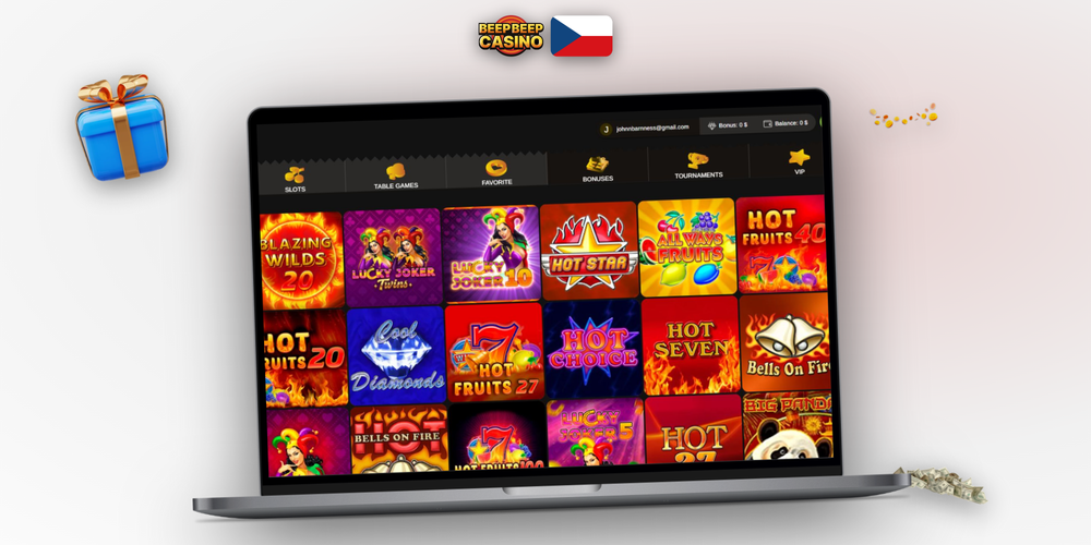Beep Beep Casino desktop rozhraní na širokoúhlém monitoru s herní lobby a bočním menu